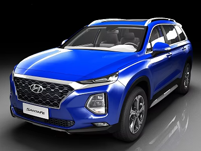 Hyundai Santafe Blue SUV Exterior Design With Front Grille And Headlights 3d model