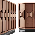 Modern TV Stand With Curved Panel Design Copper Finish And Sturdy Black Base