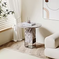 Round Marble Top Side Table With Metal Frame In Living Room Near Sofa And Plant