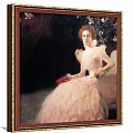 Framed Portrait Painting of Woman in Blue Lace Dress with Golden Frame