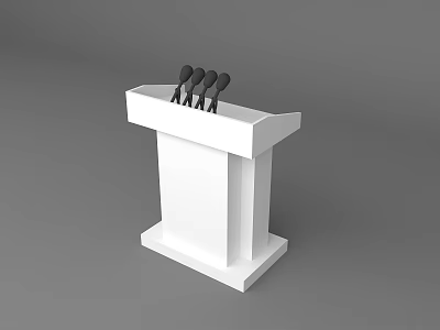White Podium With Multiple Black Microphones For Public Speaking Events 3d model