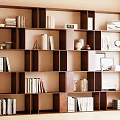 Modern Wooden Bookshelf with Open Shelves Books and Decorative Items in Contemporary Design