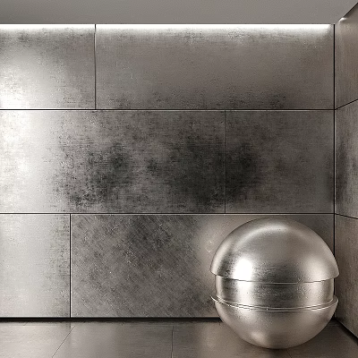 Silver Metallic Wall Panels With Textured Surface And Hemispherical Component 3d model