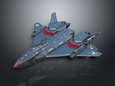 Futuristic Sci Fi Spaceship 3D Model With Gray Red Details And Detailed Structure 3d model