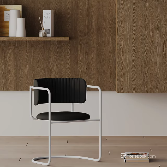 Modern Black Dining Chair With White Metal Frame And Wooden Wall Interior 3d model 