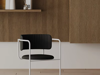 Modern Black Dining Chair With White Metal Frame And Wooden Wall Interior 3d model