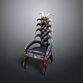 Unique Horn Accent Chair With Spine Like Back And Leather Seat Design