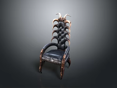 Unique Horn Accent Chair With Spine Like Back And Leather Seat Design 3d model