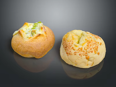 Freshly Baked Bread Loaves With Green Herbs And Cheese Toppings Golden Crust 3d model
