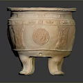 Traditional Earthenware Basin With Three Legs And Carved Patterns For Home Use