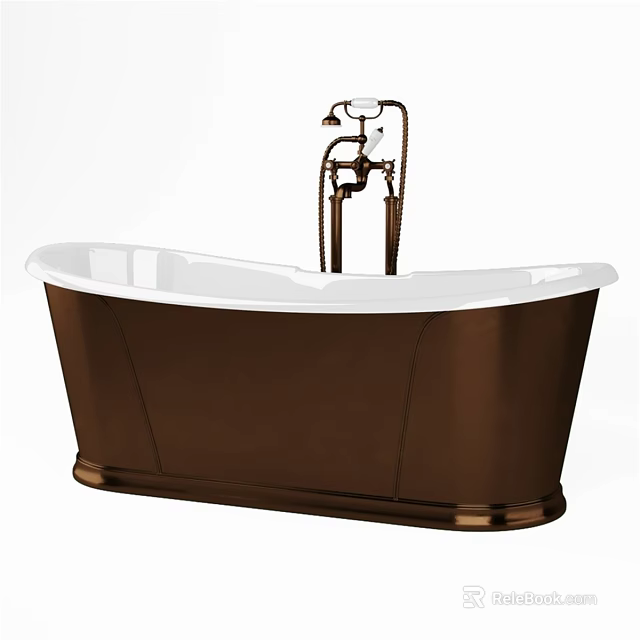 Elegant Freestanding Bathtub With Brown Exterior White Interior And Vintage Faucet 3d model 