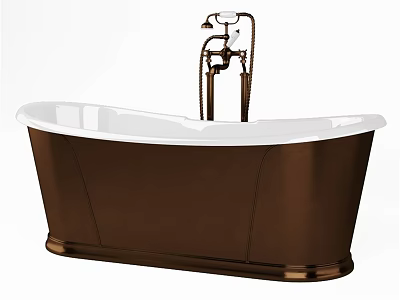 Elegant Freestanding Bathtub With Brown Exterior White Interior And Vintage Faucet 3d model