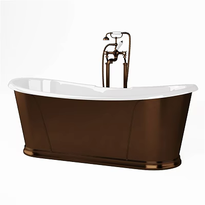 Elegant Freestanding Bathtub With Brown Exterior White Interior And Vintage Faucet 3d model