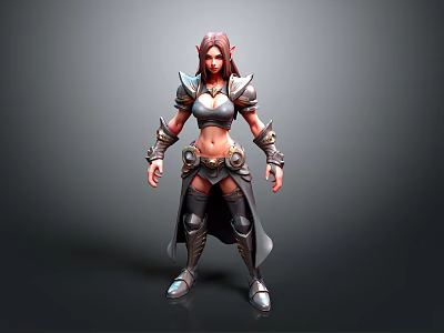 3D Rendered Fantasy Female Warrior With Red Hair And Armor Details 3d model