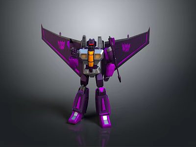 Detailed Purple Transformer Robot Action Figure With Mechanical Wings And Weapon 3d model