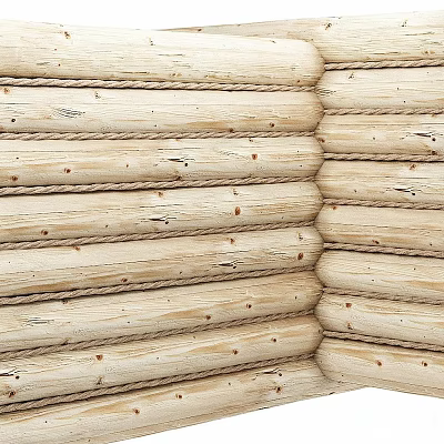 Rustic Log Wall Building Components With Natural Stacked Timber Design 3d model