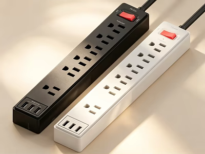 Black And White Switch Panels With Multiple Outlets And Red Switch Buttons 3d model