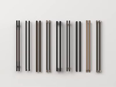 Various Metal Cabinet Handles In Different Colors Arranged On White Background 3d model