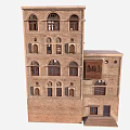 Cartoon Traditional Building Scene With Multi Story Design Arched Windows Balcony And Ornate Carvings