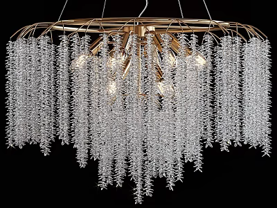 Luxurious Modern Chandelier With Gold Frame And Hanging Transparent Crystal Strands 3d model