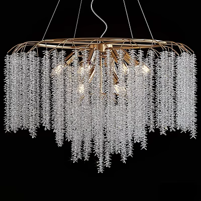 Luxurious Modern Chandelier With Gold Frame And Hanging Transparent Crystal Strands 3d model