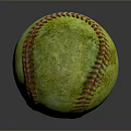 Worn Green Vintage Baseball With Red Stitching On Dark Reflective Surface 3d model