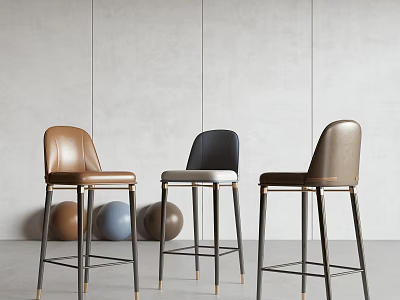 Modern Bar Stools With Leather Upholstery Metal Legs Gray Wall Decorative Balls 3d model