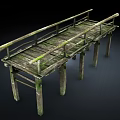 Old Wooden Bridge With Moss Covered Railings And Support Posts