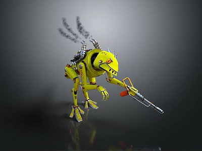 Smart Machine Yellow Mechanical Dinosaur With Mechanical Parts Jet Devices And Weapon 3d model