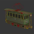 Vintage Tram With Green And Brown Exterior Overhead Trolley Pole And Windows