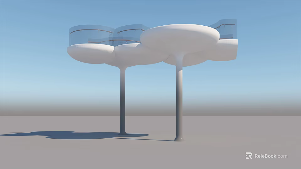 Modern Circular Bridge Design With Glass Railings And Supporting Columns 3d model