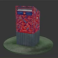 Red Patterned Postal Mailbox With Gray Concrete Base On Circular Platform