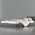 Modern Minimalist Double Bed With Gray Upholstered Frame And White Linens 3d model