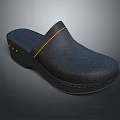 Black Slip On Clogs With Wooden Sole And Yellow Stitching Detail For Casual Wear