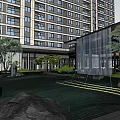 Modern Luxury Sales Office Lounge With Sofas Floor to Ceiling Windows Rockery and Greenery