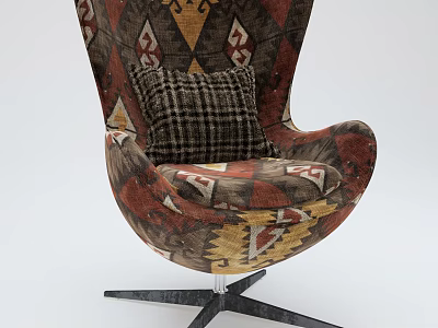 Colorful Egg Shaped Accent Chair with Geometric Patterns Plaid Cushion and Metal Base 3d model