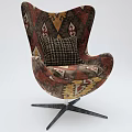 Colorful Egg Shaped Accent Chair with Geometric Patterns Plaid Cushion and Metal Base