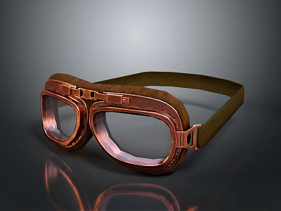 Copper Colored Vintage Goggles With Leather Strap And Classic Design 3d model