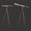 Classic Vintage Brass Telescopes With Tripod Stands On White Background