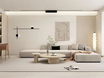 Modern Guest Dining Room Minimalist Cream Guest Dining Room Sofa Coffee Table Set Sofa Background Wall Dining Table and Chair Set Refrigerator Living Room Living Room Model Wall 3d model