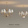 Medieval Droplight Design With Gold Metal Frame And White Lampshades