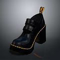 Stylish Black Platform Shoes With Yellow Stitching Chunky Heel And Buckle Design For Daily Use