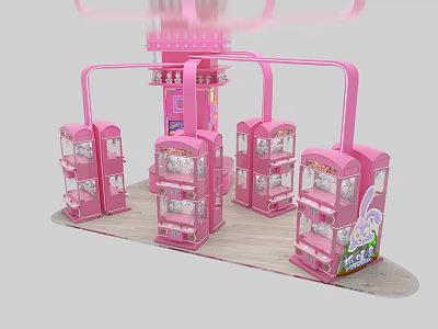 Pink Amusement Equipment With Multiple Machines Featuring Transparent Display Windows And Cute Theme 3d model