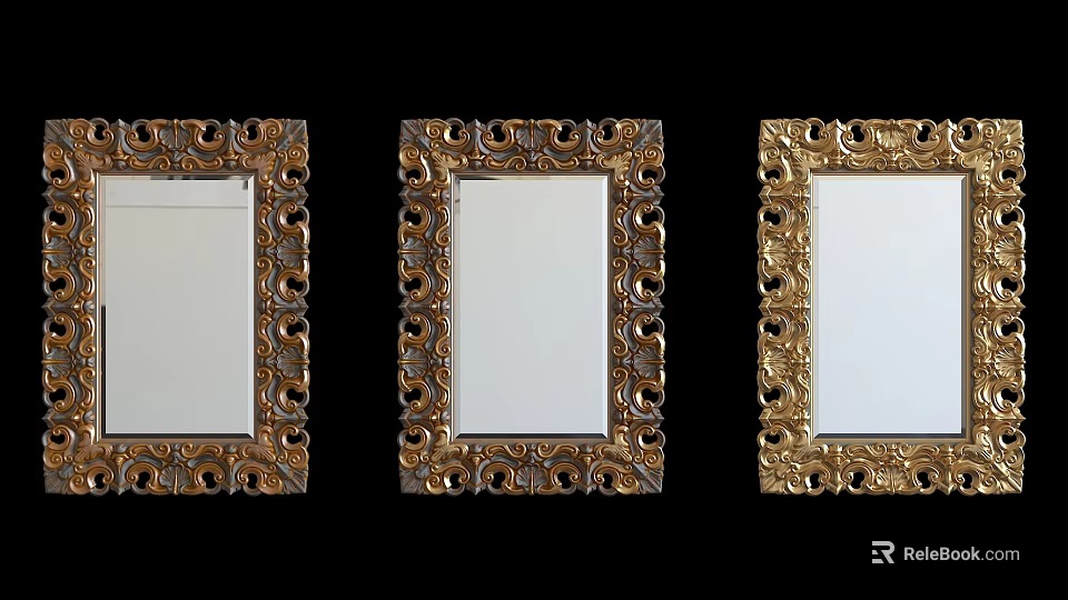 Three Vintage Decorative Mirrors With Ornate Gold And Silver Frames 3d model 