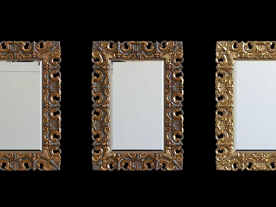 Three Vintage Decorative Mirrors With Ornate Gold And Silver Frames 3d model