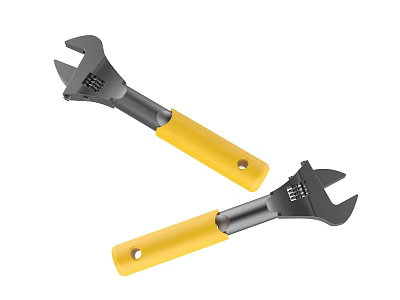 Two Adjustable Hardware Wrenches With Yellow Handles And Metal Components 3d model