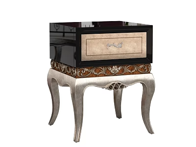 Elegant Bedside Table With Beige Drawer And Silver Ornate Carved Legs 3d model
