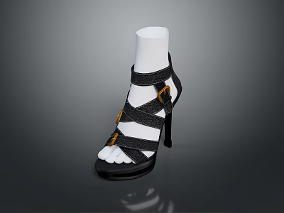 Women's Stylish Black High Heel Sandals With Crisscross Straps And Modern Design 3d model