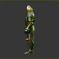 3D Model of Green and Gold Medieval Armor With Intricate Decorative Patterns and Metallic Finish