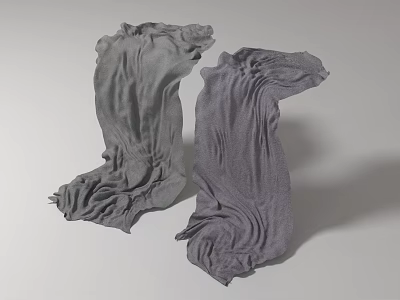 Two Gray Textured Fabric Pieces With Soft Folded Material On Light Background 3d model